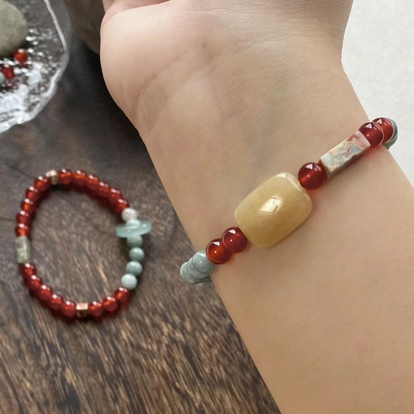 Handmade Natural Stone Bracelet - Looking for plums in the snow