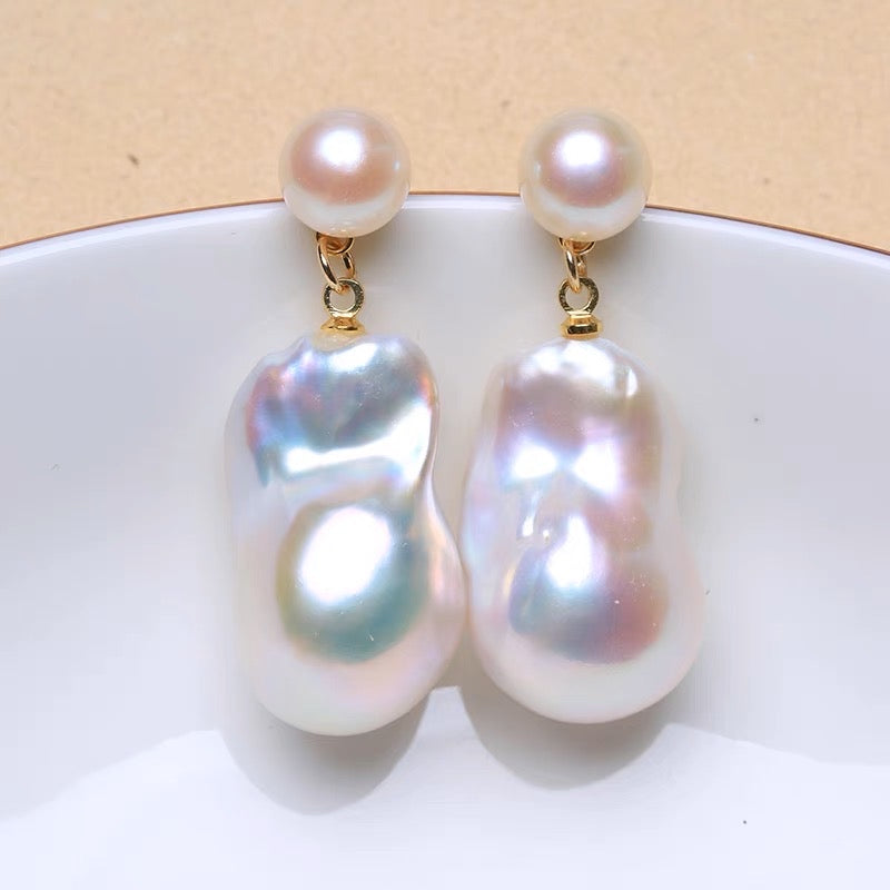 Natural Irregular Freshwater Baroque Pearl Earrings