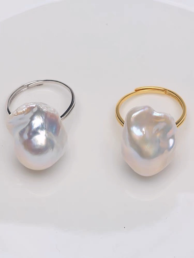 White Colorful Baroque Pearl Open Ring