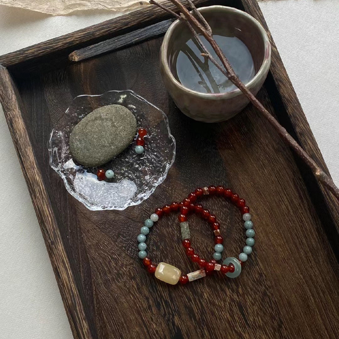 Handmade Natural Stone Bracelet - Looking for plums in the snow