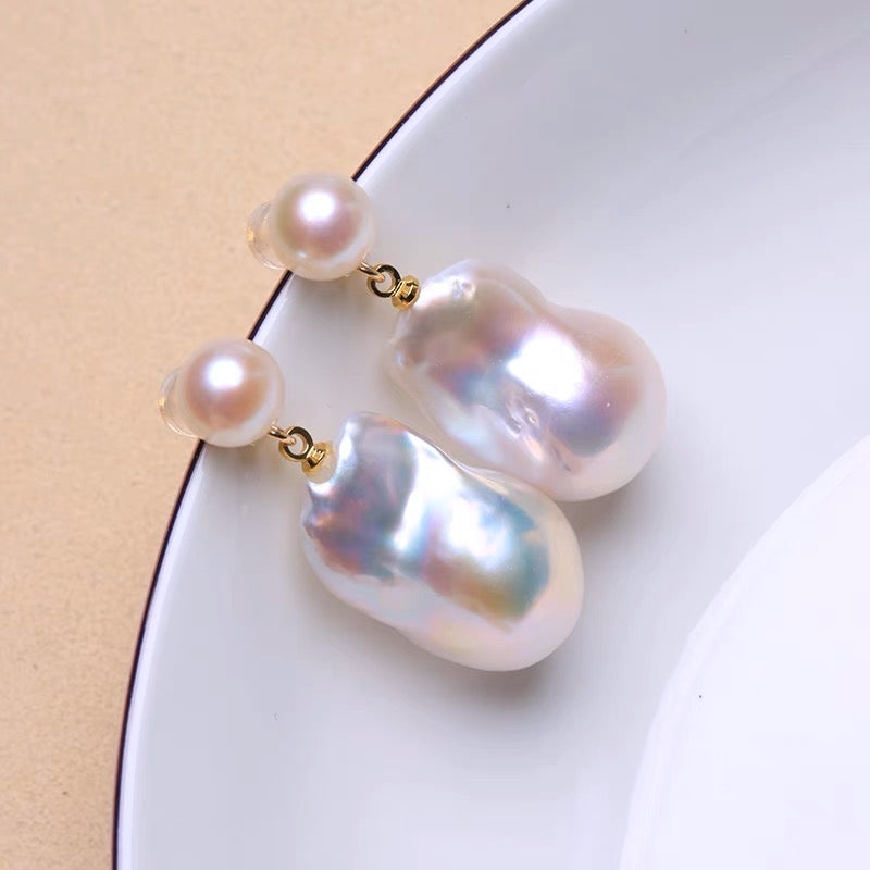 Natural Irregular Freshwater Baroque Pearl Earrings