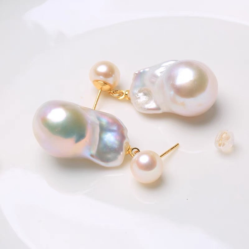 Natural Irregular Freshwater Baroque Pearl Earrings