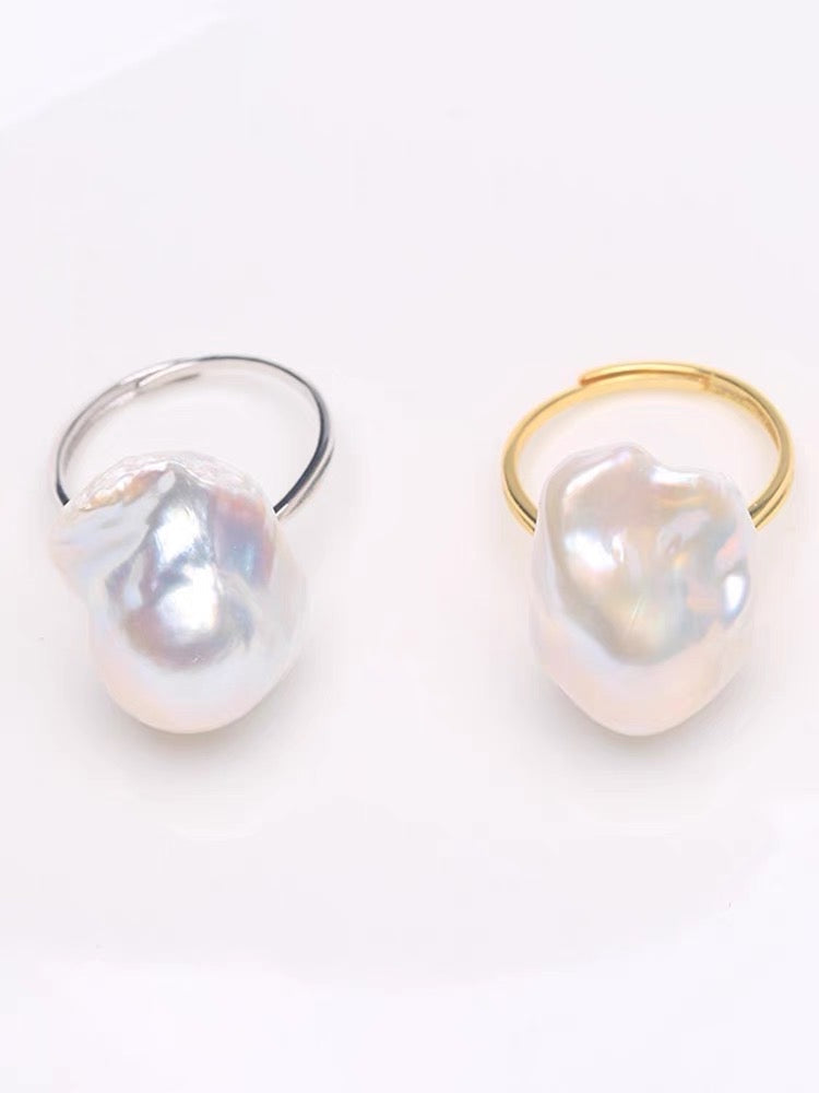 White Colorful Baroque Pearl Open Ring