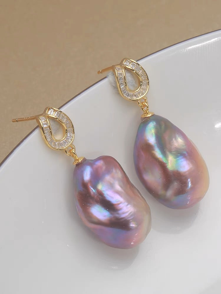 Purple Colorful Baroque Pearl Earrings