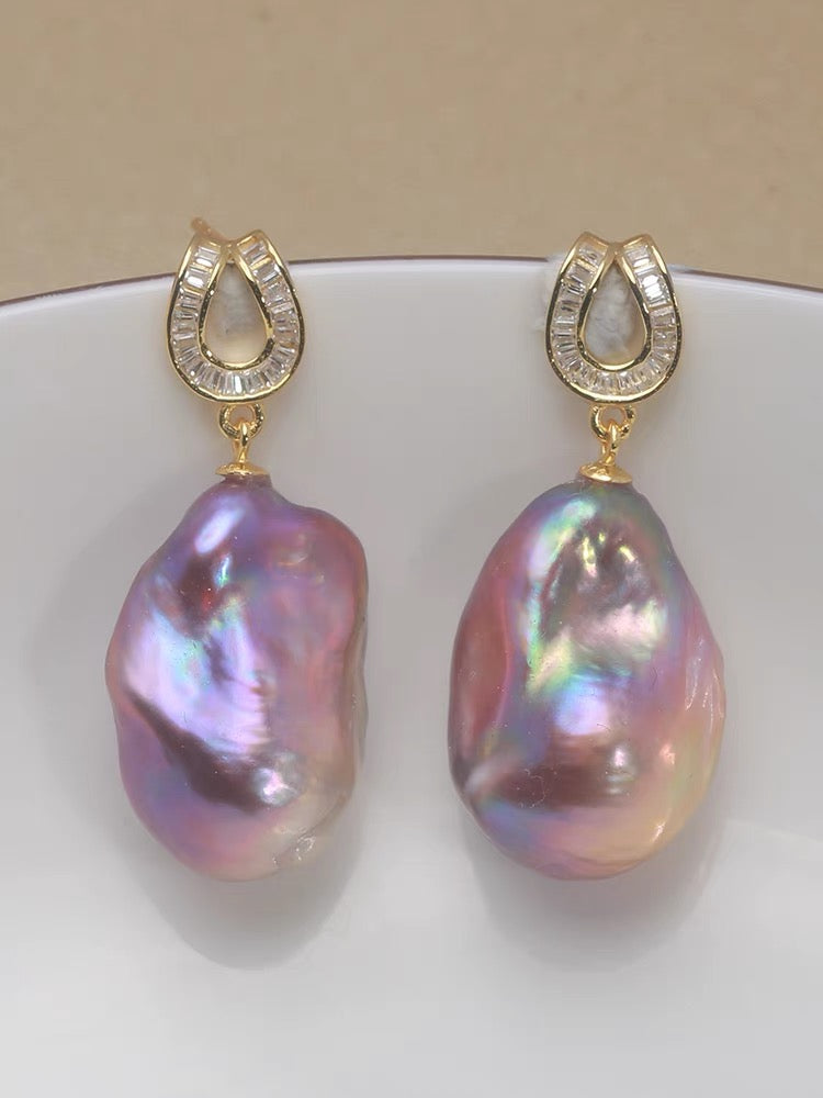 Purple Colorful Baroque Pearl Earrings