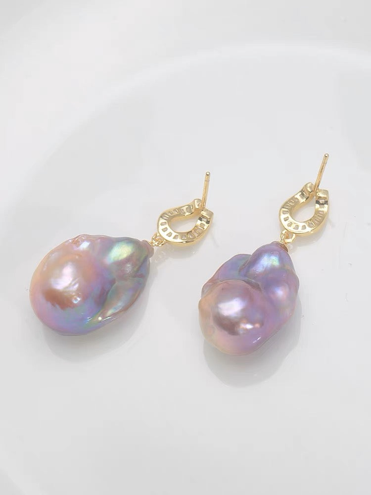 Purple Colorful Baroque Pearl Earrings