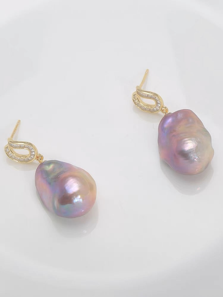 Purple Colorful Baroque Pearl Earrings